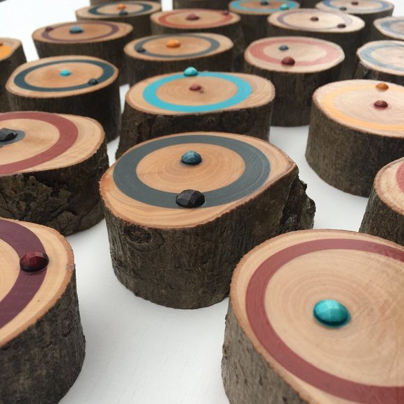 Painted Tree Ring Wood Slice Abstract Wall Art W/ Bling Gift, Minimalist, Fine - Picture 8 of 15